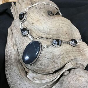 Black Agate with Snowflake Obsidian one of a kind  gothic southwestern necklace